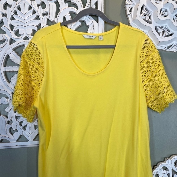 Liz Claiborne Lemon Zest Lace Sleeve Tee Shirt Dress Scoop Neck - Picture 4 of 5